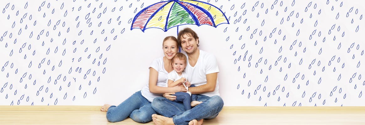 Família com guarda-chuva