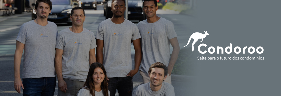 Seis elementos da empresa Condoroo, com t-shirt cinzenta vestida.